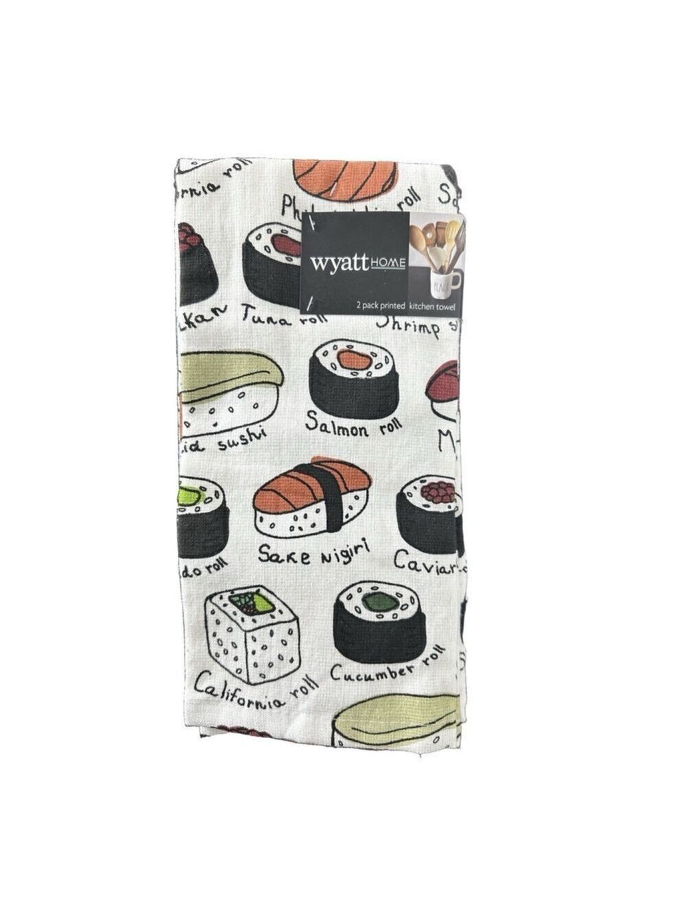 NWT Set of 2 Sushi Print Kitchen Towels California Roll Nigiri Novelty Home